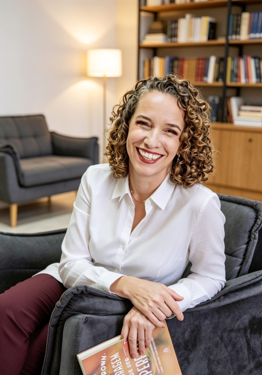 Heliane Pontes, psicóloga e criadora da IntegrAtiva, sorrindo em seu consultório